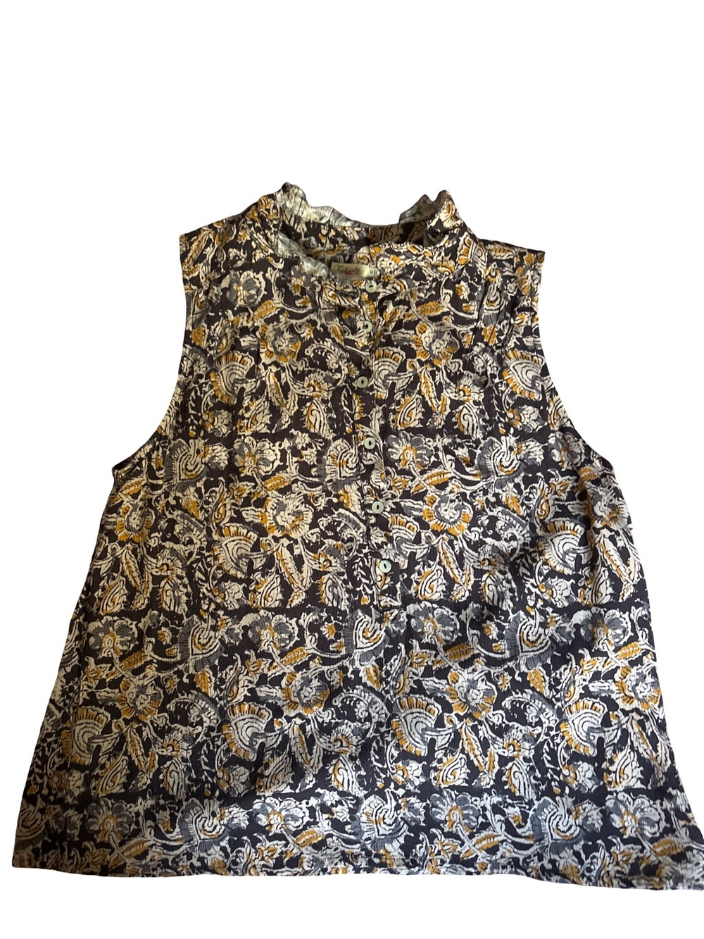 Faherty Black, White and Mustard Floral Paisley Sleeveless Camisole